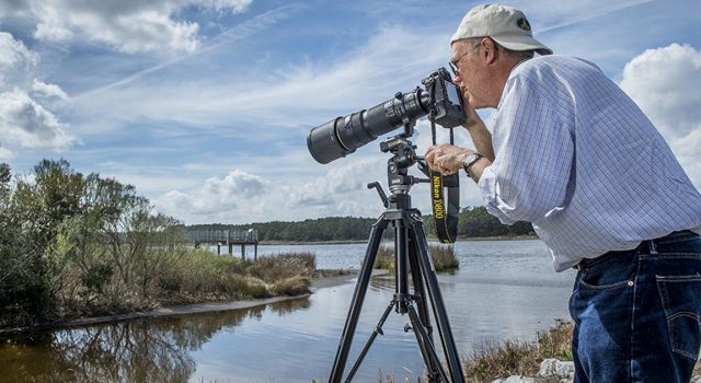 Man taking photos of birds