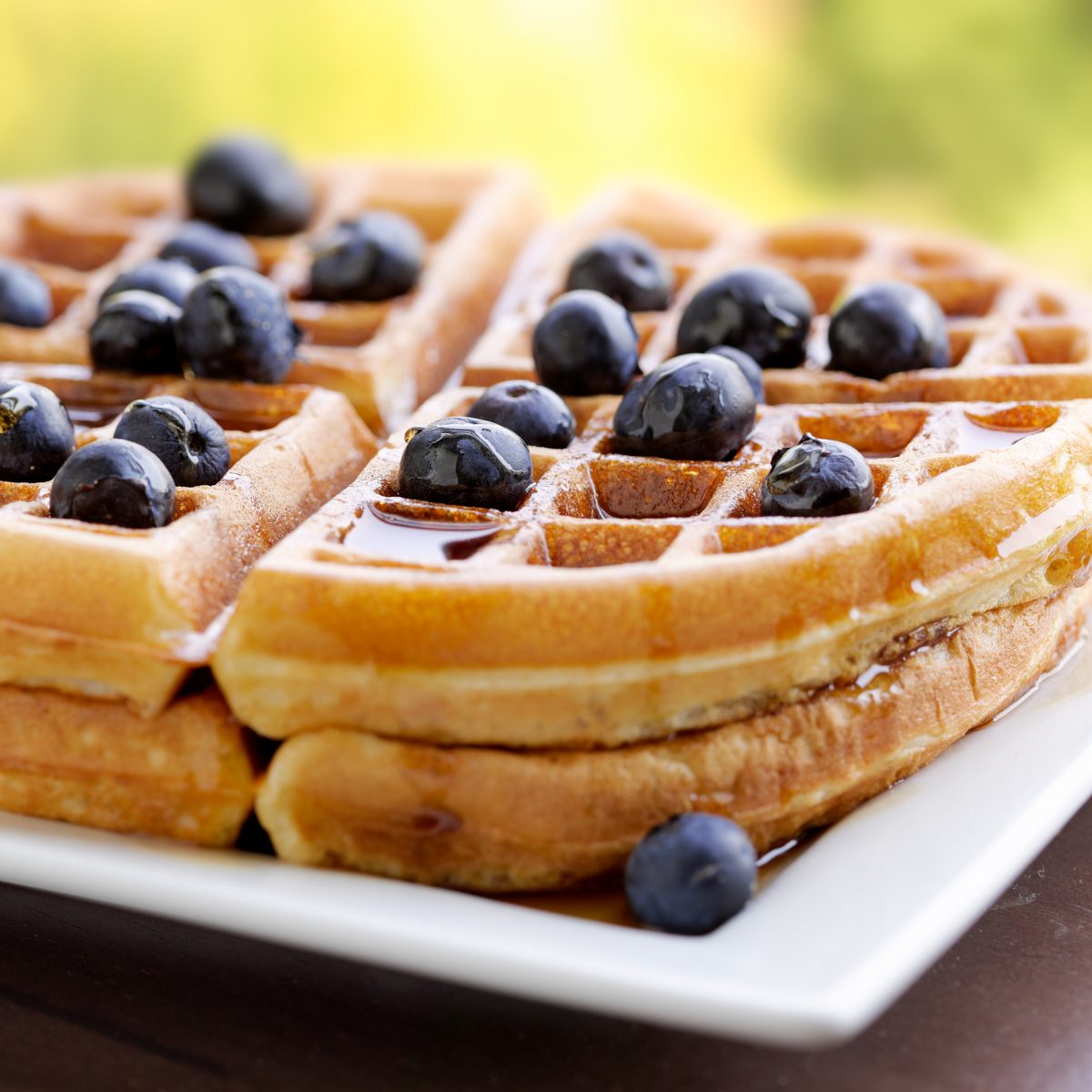 Banana waffles with blueberries.