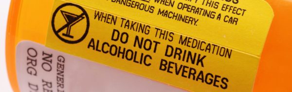 Alcohol warning label on a prescription medicine bottle