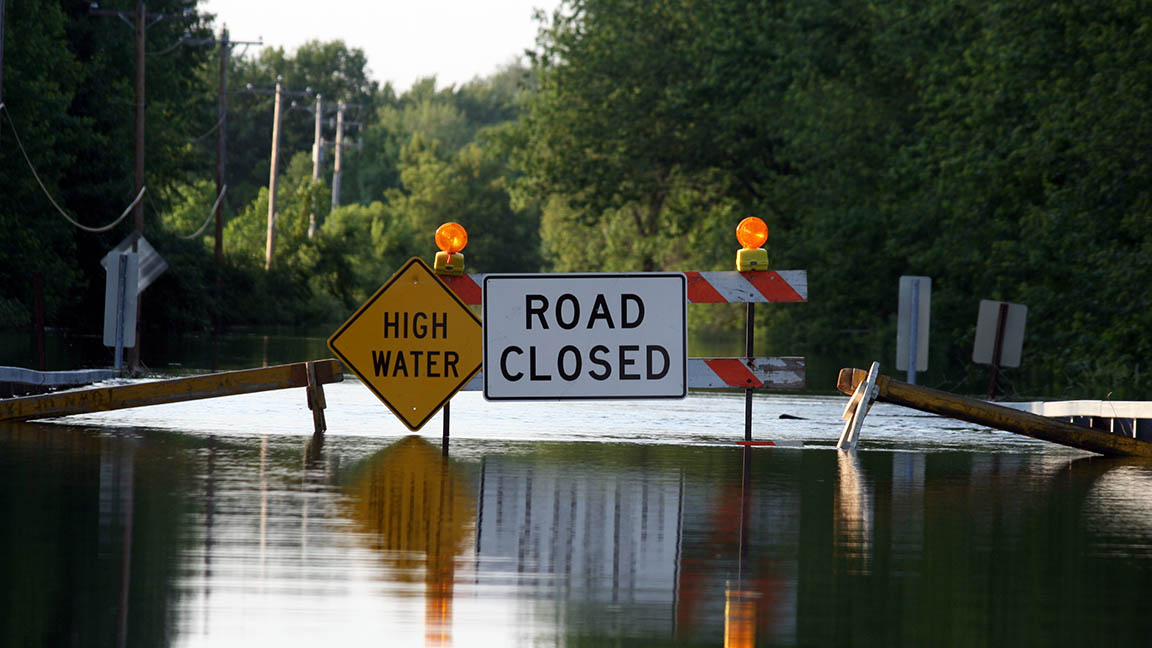 A road closed due to flooding.