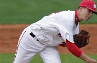 Waccamaw High School pitching standout Levi Almond on the mound for his college team, the Erskine College Flying Feet.