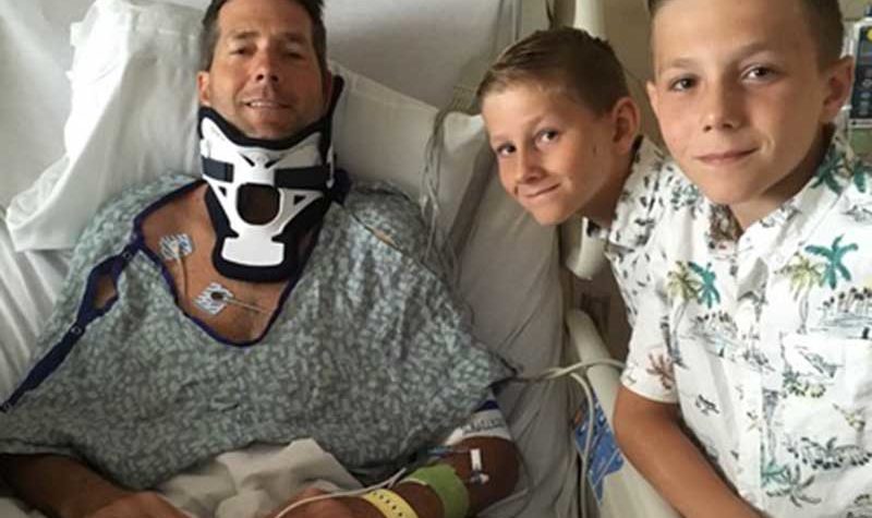 Craig McLeod and his two sons in his room at Tidelands Waccamaw Community Hospital