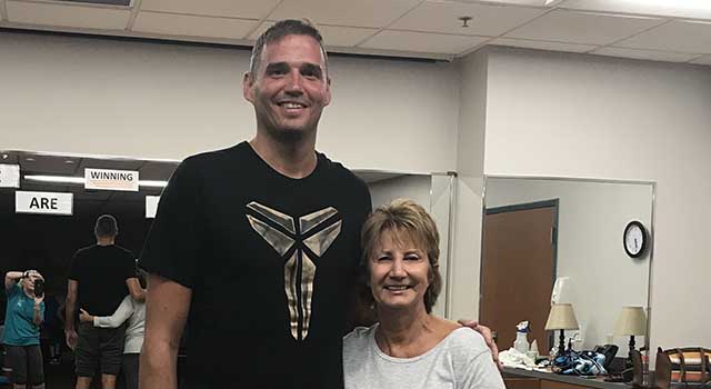Andy Hipsher with Barbara Kaiser, a yoga instructor at Tidelands HealthPoint.