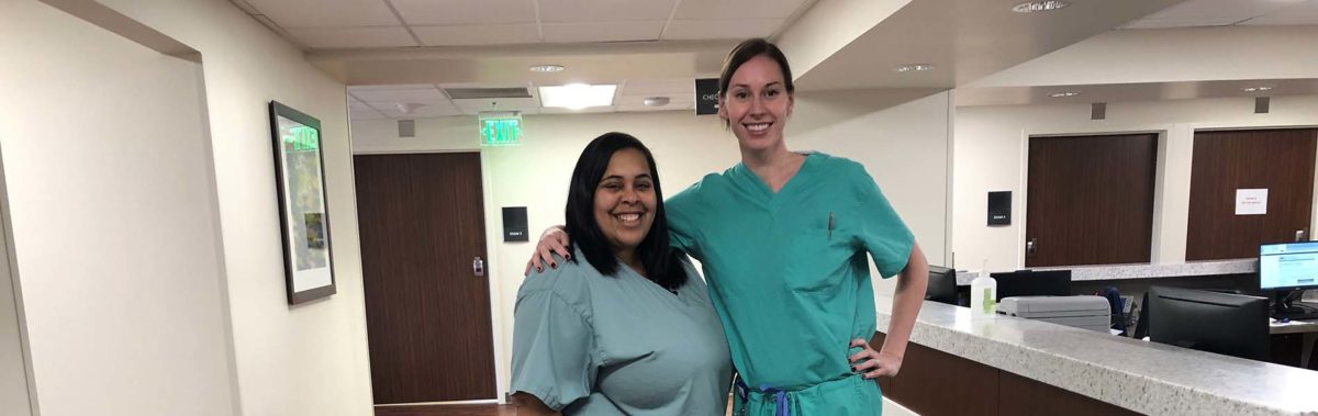 Dr. Selander, at right, has benefited from strong support from her patients and colleagues, including fellow Tidelands Health OB-GYN Dr. Xaviera Carter, at left.