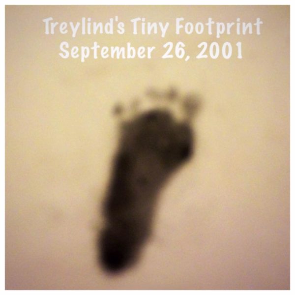 Treylind's tiny footpring from his birth on Sept. 26, 2001.