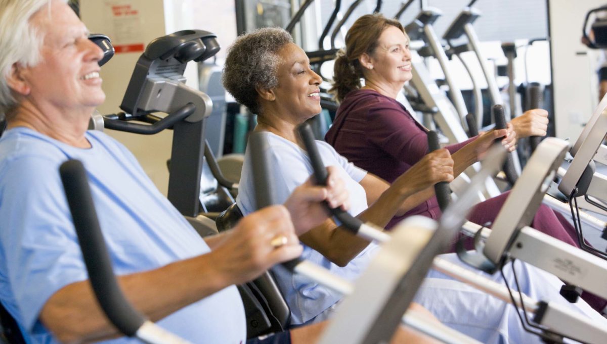 People working out in the gym.