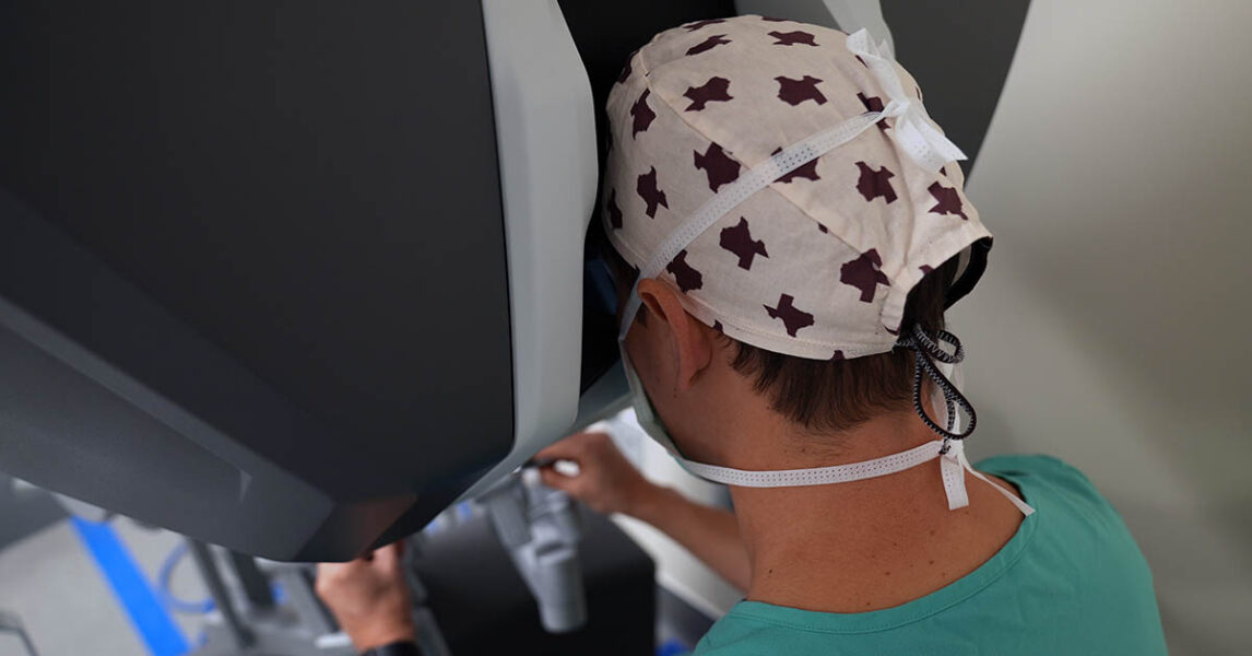 Surgeon using robotic-assisted surgery machine