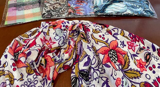 Some of the scarves donated by Vera Bradley