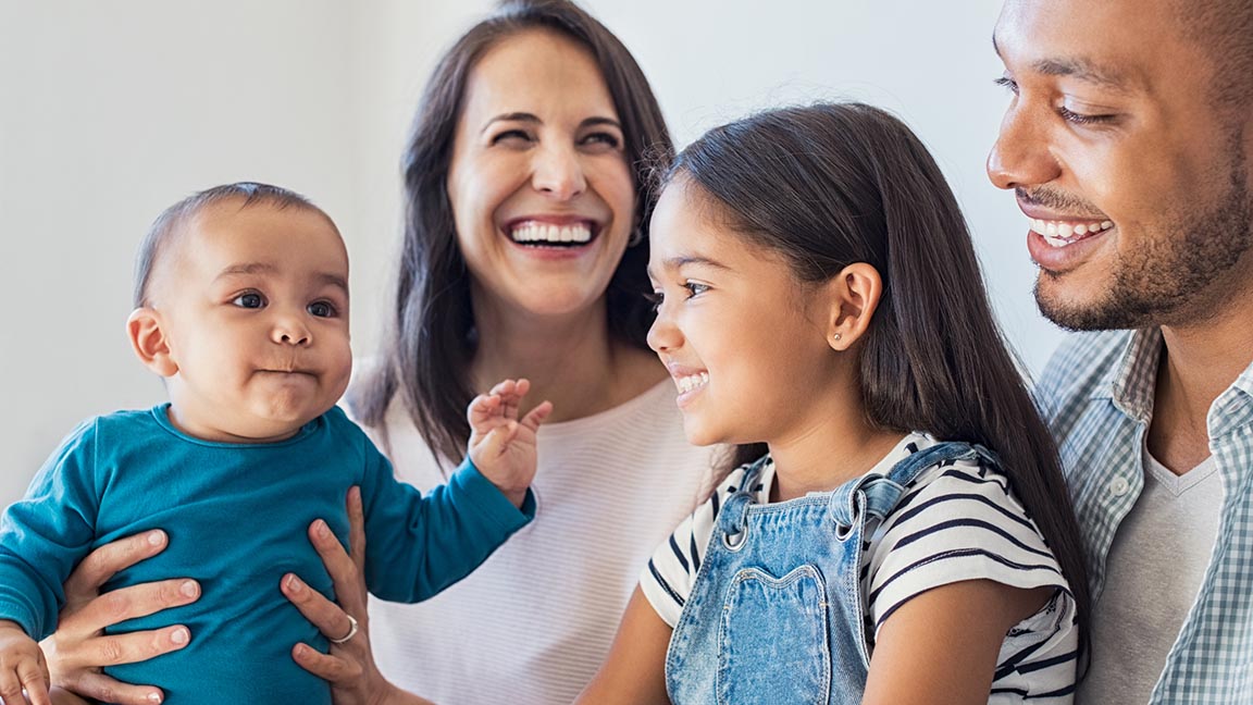 Happy woman with family.