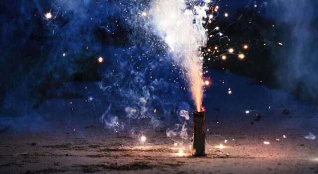 Firework on the ground.