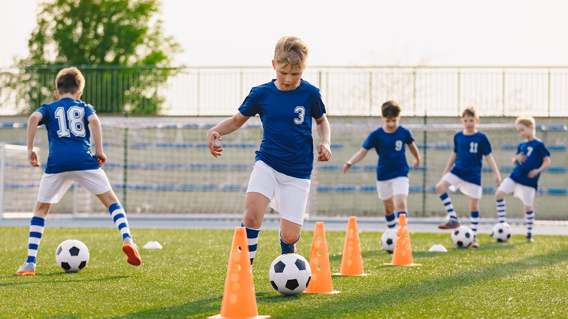 Kids practicing soccer