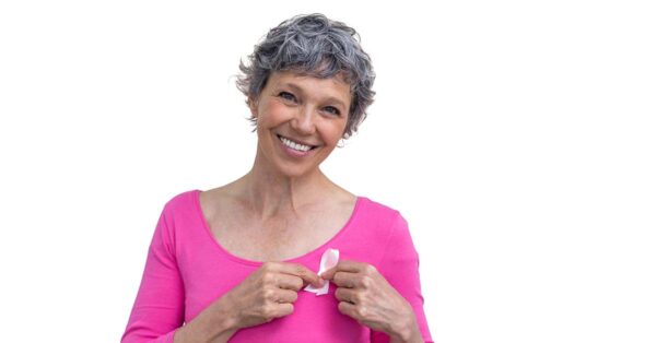 Woman in pink outfit.