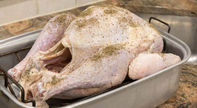 Raw turkey ready for oven.