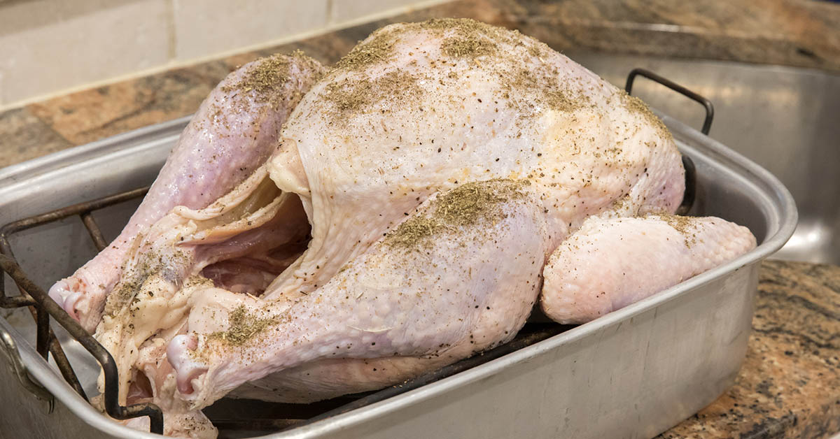 Raw turkey ready for oven.