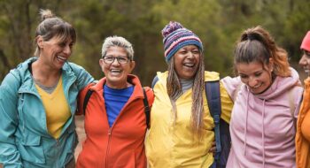 Happy women walking.