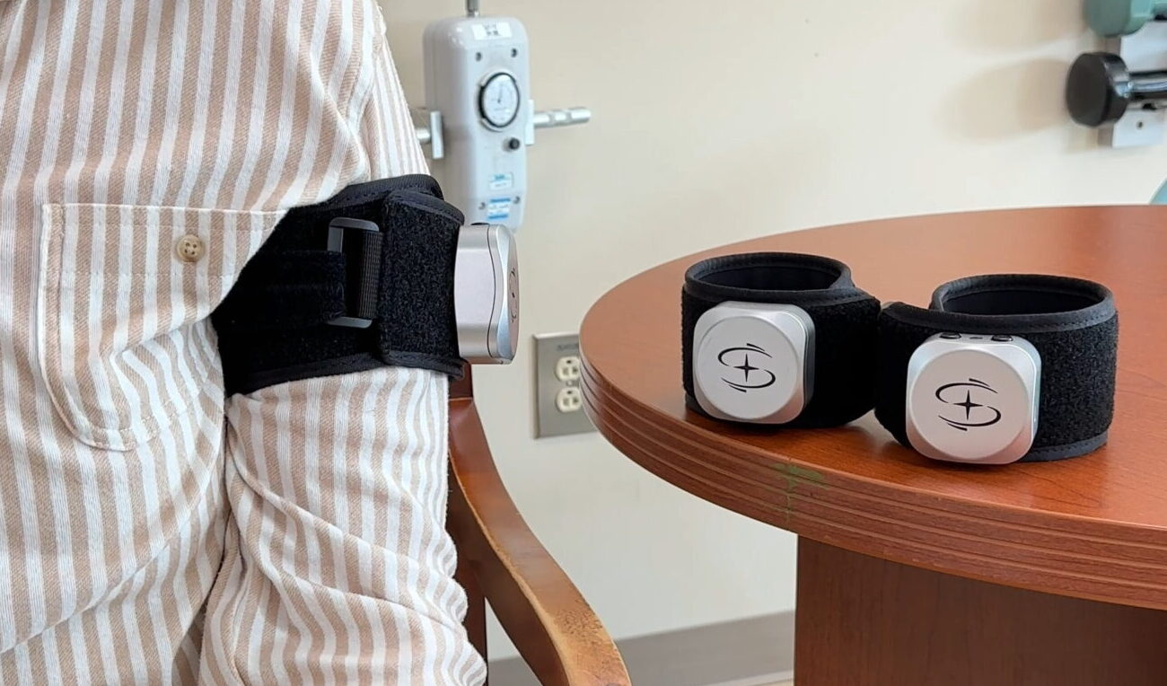 Blood flow restriction training being used. 