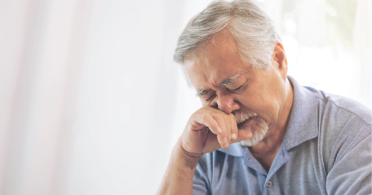 Asian senior man , retired old man Waking up with allergies