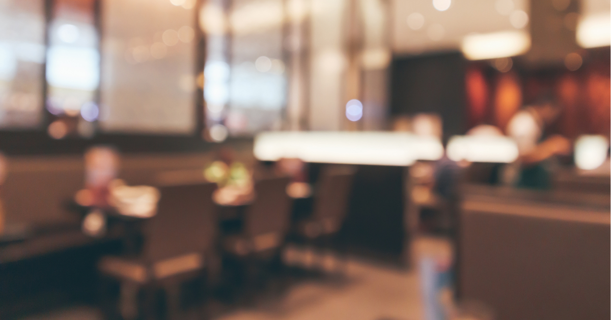 afe Restaurant interior with table blur abstract background with bokeh light